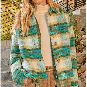 SALE NWT Cropped Green Tea PLAID SHACKET